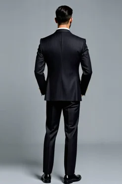 Preto Duplo Peito 3 Peças Notched lapela Fato Homem
