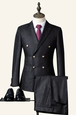 Preto Duplo Peito Terno Masculino