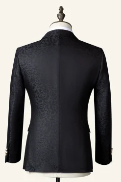 Preto Duplo Peito Terno Masculino