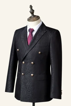 Preto Duplo Peito Terno Masculino