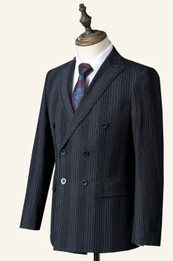 Preto Duplo Peito Terno Masculino 3 Peças