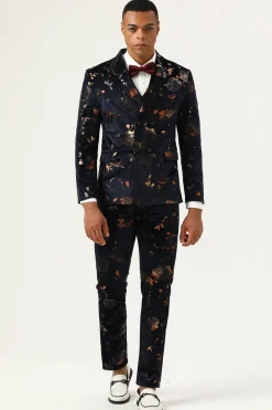 Preto Duplo Peito Terno Masculino
