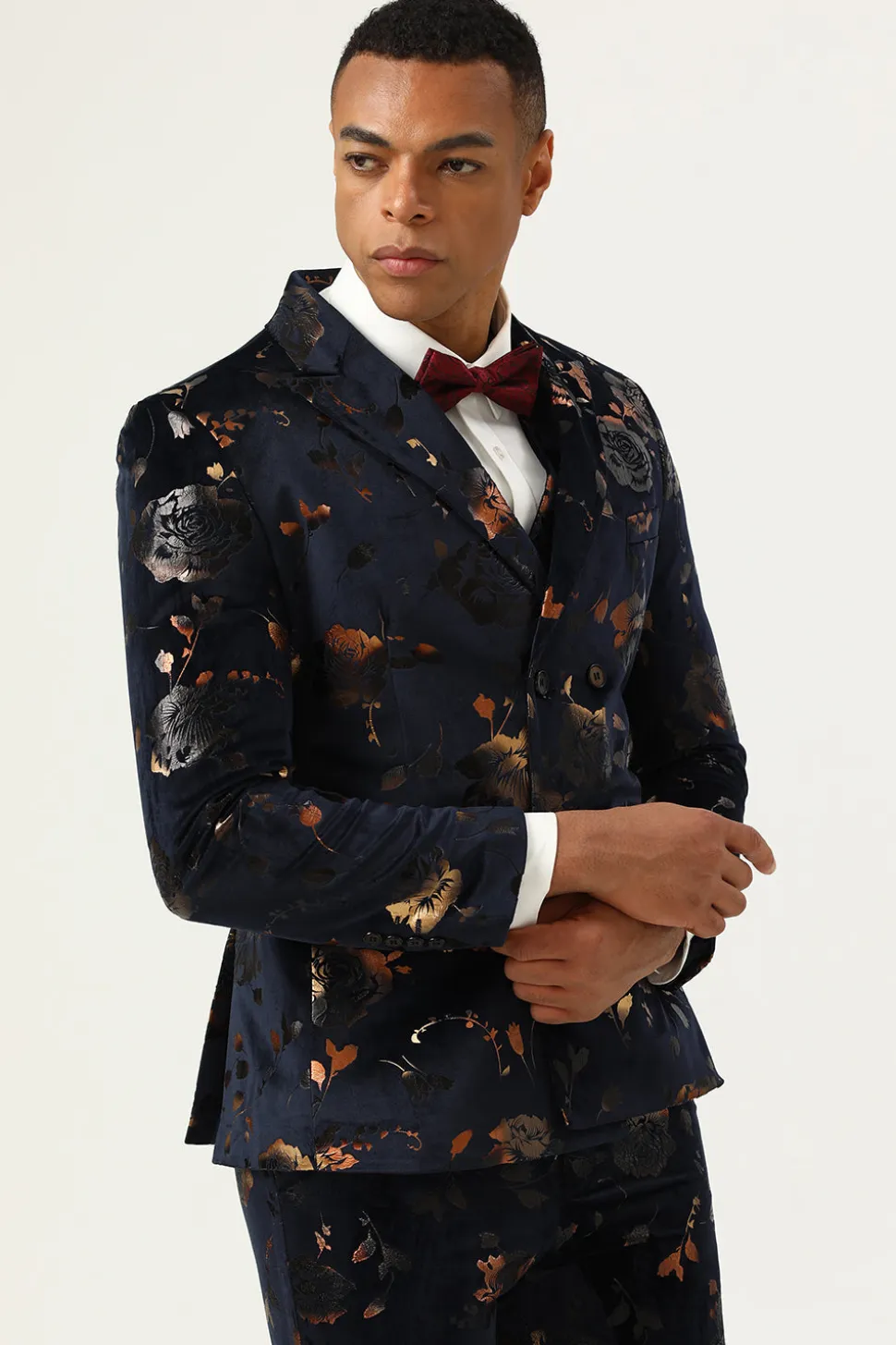 Preto Duplo Peito Terno Masculino