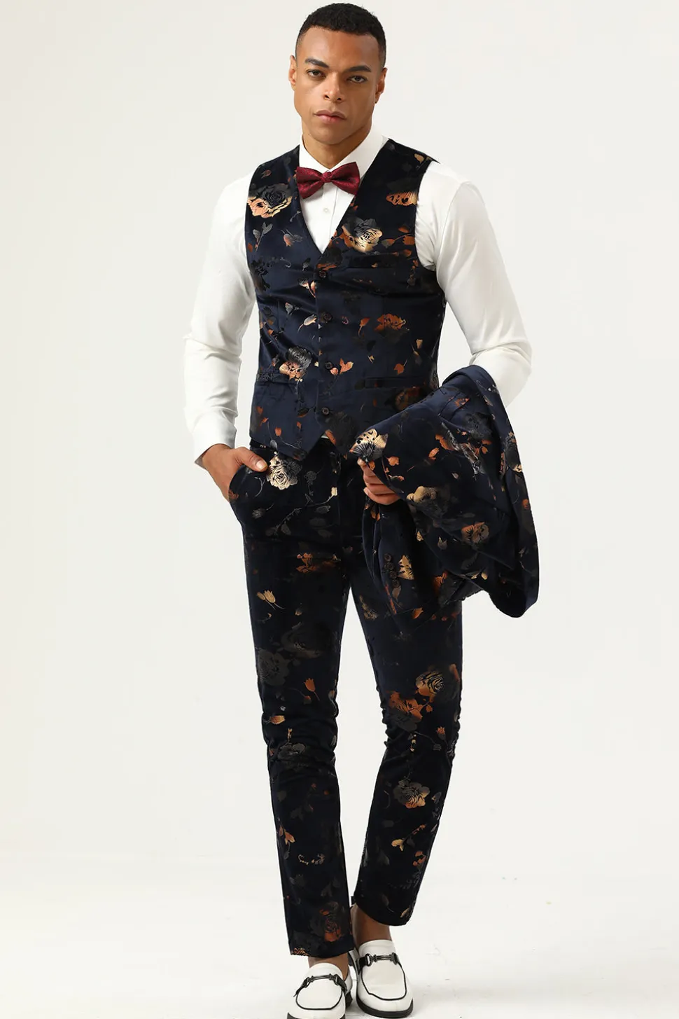 Preto Duplo Peito Terno Masculino