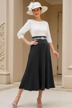 Preto e Branco A-Line Bateau Neck Mãe do Vestido de Noiva com Missangas