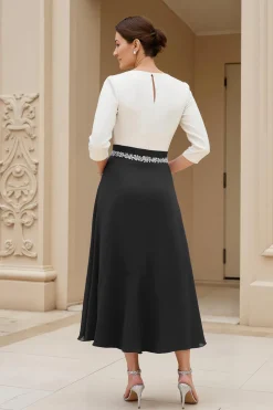 Preto e Branco A-Line Bateau Neck Mãe do Vestido de Noiva com Missangas