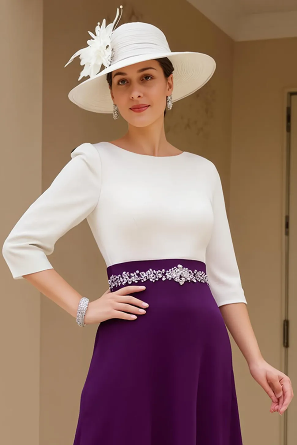 Preto e Branco A-Line Bateau Neck Mãe do Vestido de Noiva com Missangas