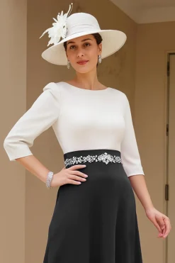 Preto e Branco A-Line Bateau Neck Mãe do Vestido de Noiva com Missangas
