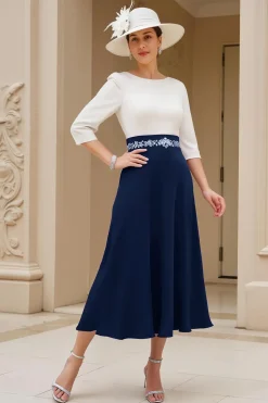 Preto e Branco A-Line Bateau Neck Mãe do Vestido de Noiva com Missangas