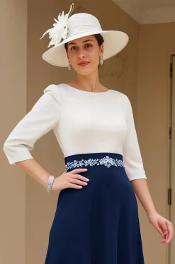 Preto e Branco A-Line Bateau Neck Mãe do Vestido de Noiva com Missangas