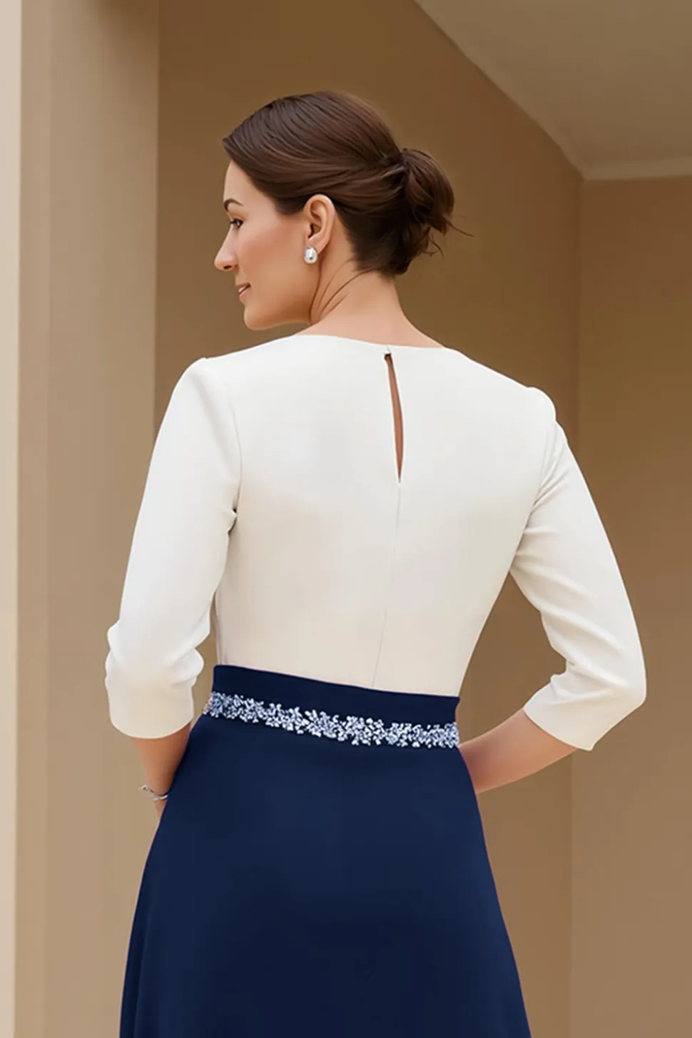 Preto e Branco A-Line Bateau Neck Mãe do Vestido de Noiva com Missangas