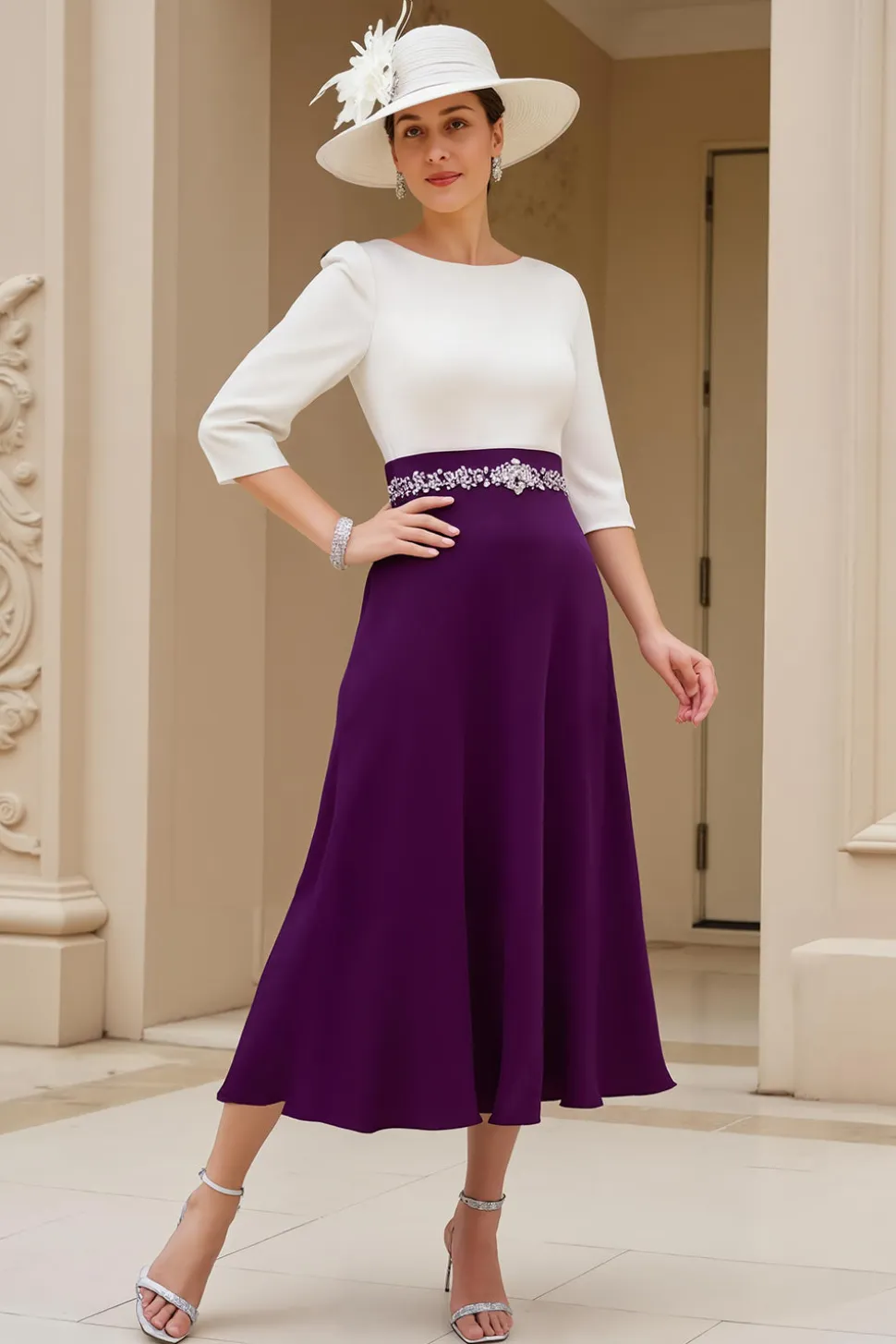 Preto e Branco A-Line Bateau Neck Mãe do Vestido de Noiva com Missangas