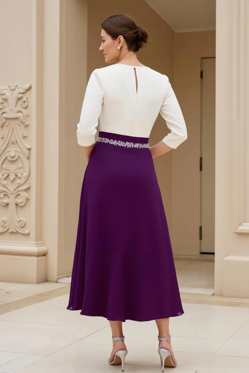 Preto e Branco A-Line Bateau Neck Mãe do Vestido de Noiva com Missangas