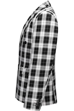 Preto e Branco Pico Lapela Duplo Peito Xadrez Blazer Masculino