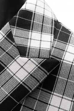 Preto e Branco Pico Lapela Duplo Peito Xadrez Blazer Masculino