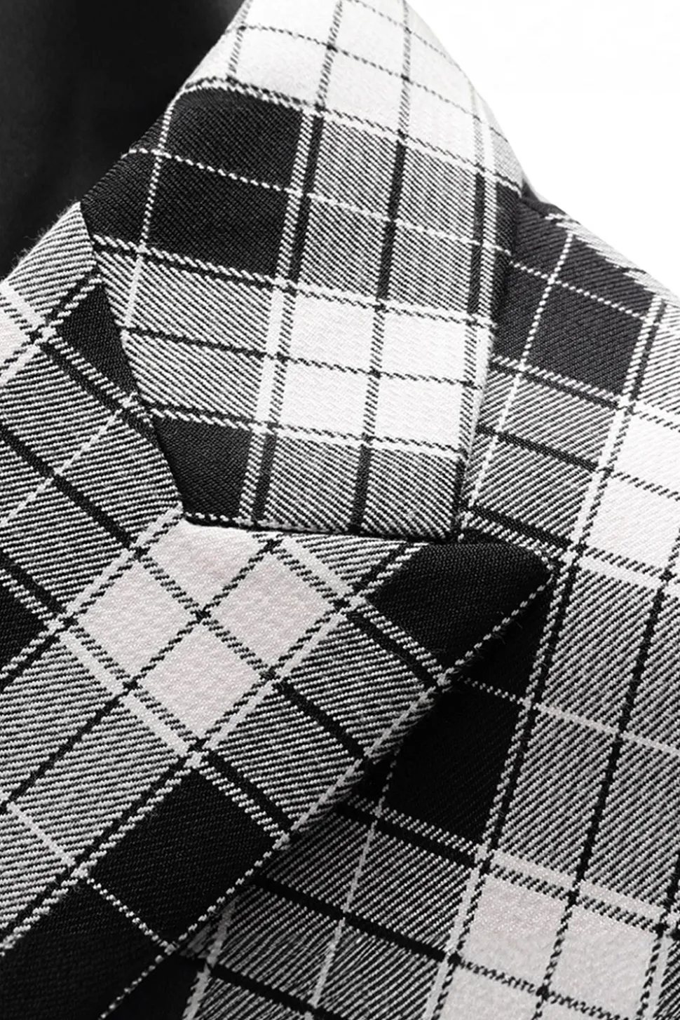Preto e Branco Pico Lapela Duplo Peito Xadrez Blazer Masculino