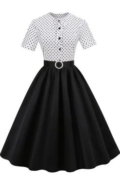 Preto e branco Polka Dots Vintage 1950s Vestido