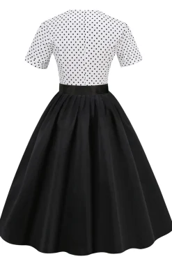 Preto e branco Polka Dots Vintage 1950s Vestido