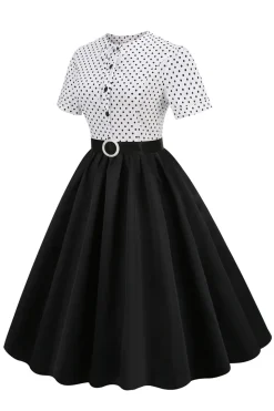 Preto e branco Polka Dots Vintage 1950s Vestido