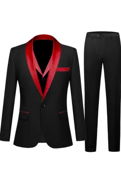 Preto e Champagne Xaile Lapela 3 Peças Slim Fit Masculino Prom Suits