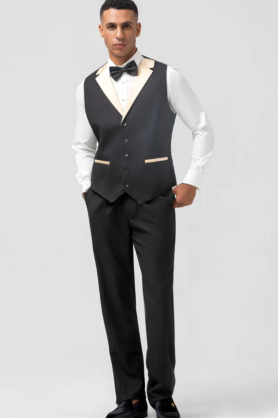 Preto e Champagne Xaile Lapela 3 Peças Slim Fit Masculino Prom Suits