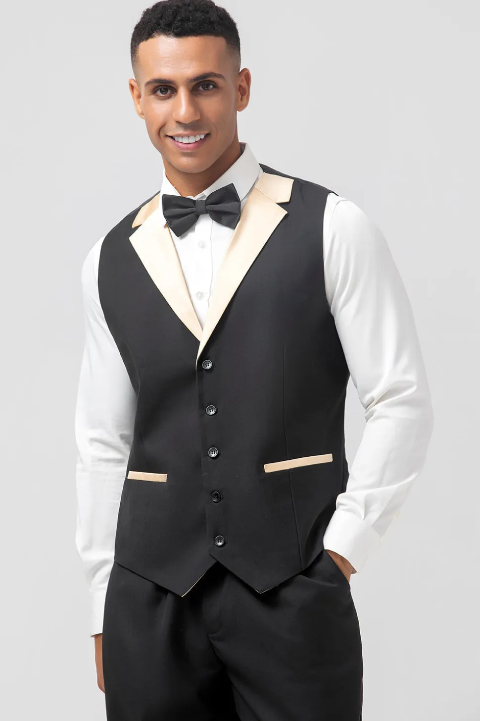 Preto e Champagne Xaile Lapela 3 Peças Slim Fit Masculino Prom Suits