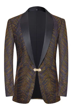 Preto e Dourado Jacquard Blazer Masculino