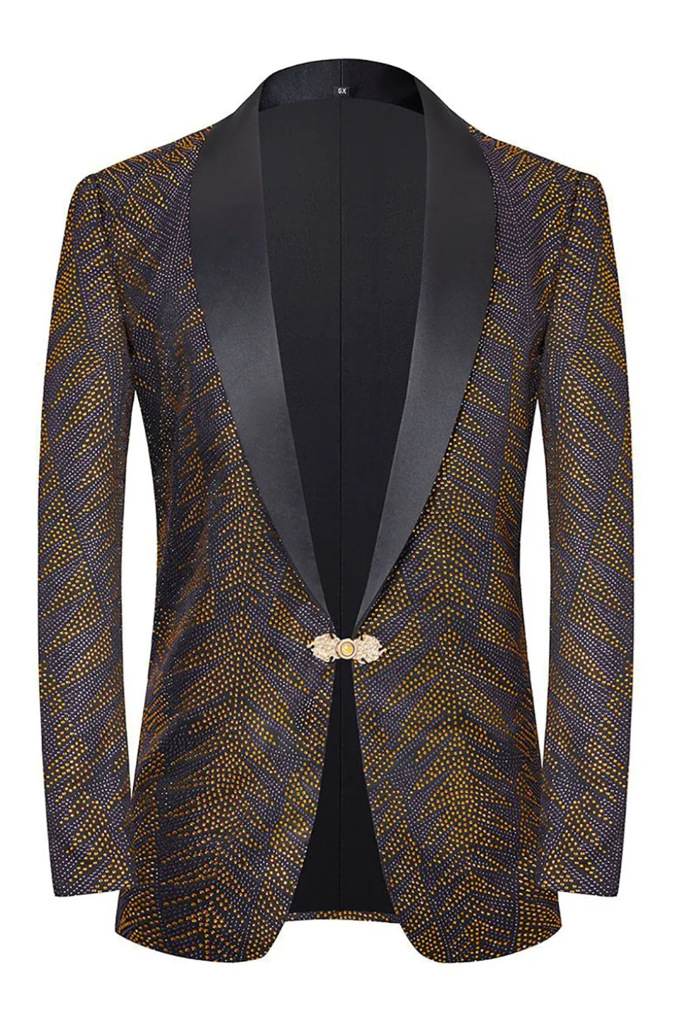 Preto e Dourado Jacquard Blazer Masculino
