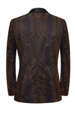 Preto e Dourado Jacquard Blazer Masculino