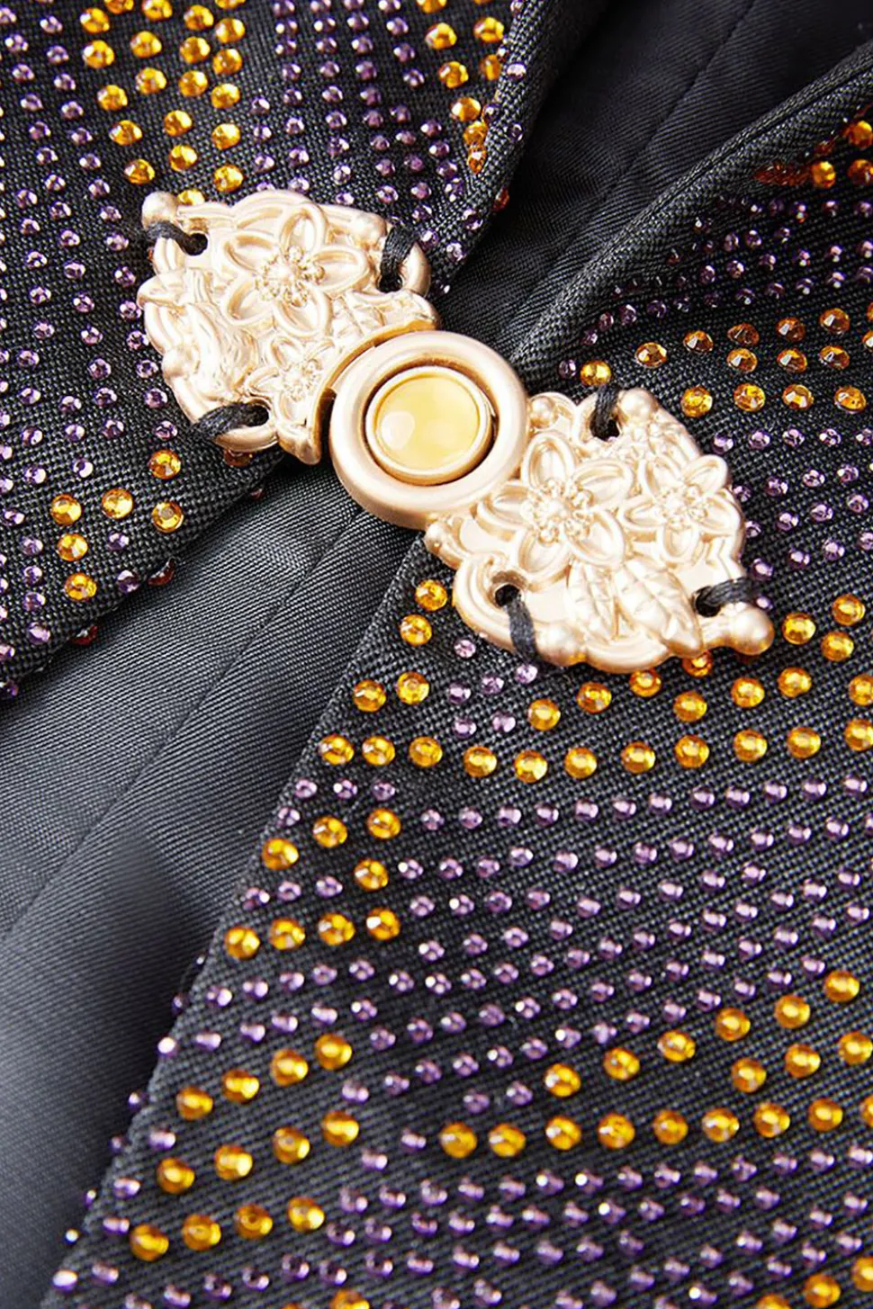 Preto e Dourado Jacquard Blazer Masculino
