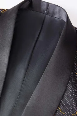 Preto e Dourado Jacquard Blazer Masculino