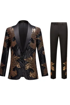 Preto e Dourado Lantejoulas 2 Peças Fatos de Baile