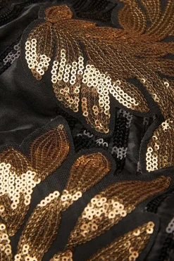 Preto e Dourado Lantejoulas 2 Peças Fatos de Baile