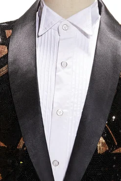 Preto e Dourado Lantejoulas Xale Lapela Masculino Prom Blazer