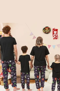 Preto e laranja aranha estampado Halloween família pijamas set