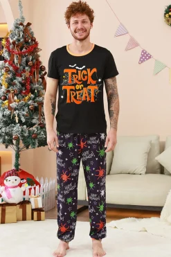 Preto e laranja aranha estampado Halloween família pijamas set