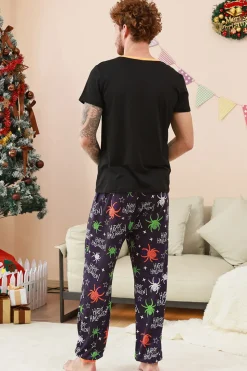 Preto e laranja aranha estampado Halloween família pijamas set
