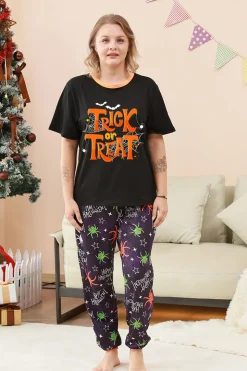 Preto e laranja aranha estampado Halloween família pijamas set