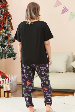 Preto e laranja aranha estampado Halloween família pijamas set