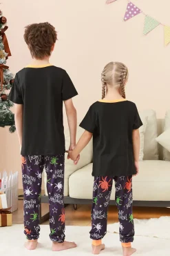 Preto e laranja aranha estampado Halloween família pijamas set