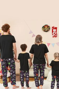 Preto e laranja aranha estampado Halloween família pijamas set