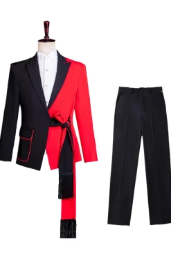 Preto e Vermelho 2 Piece Peak Lapel Terno Masculino com Sash