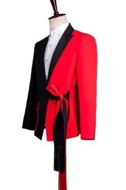Preto e Vermelho 2 Piece Peak Lapel Terno Masculino com Sash