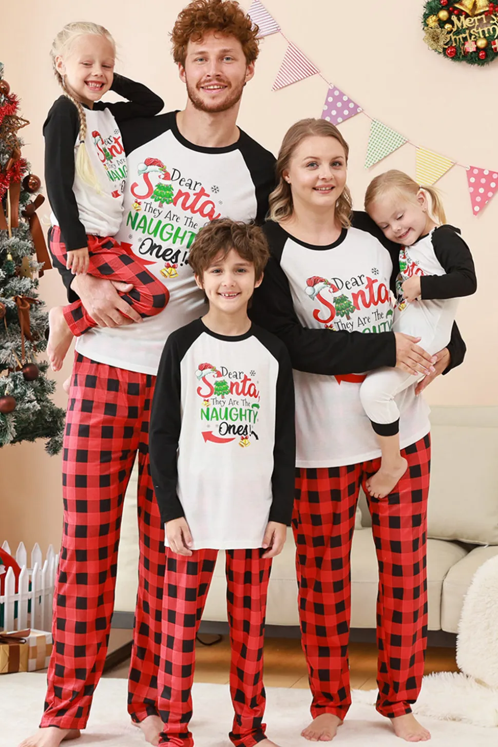 Preto e Vermelho Papai Noel Impresso Fmaily Pijamas set