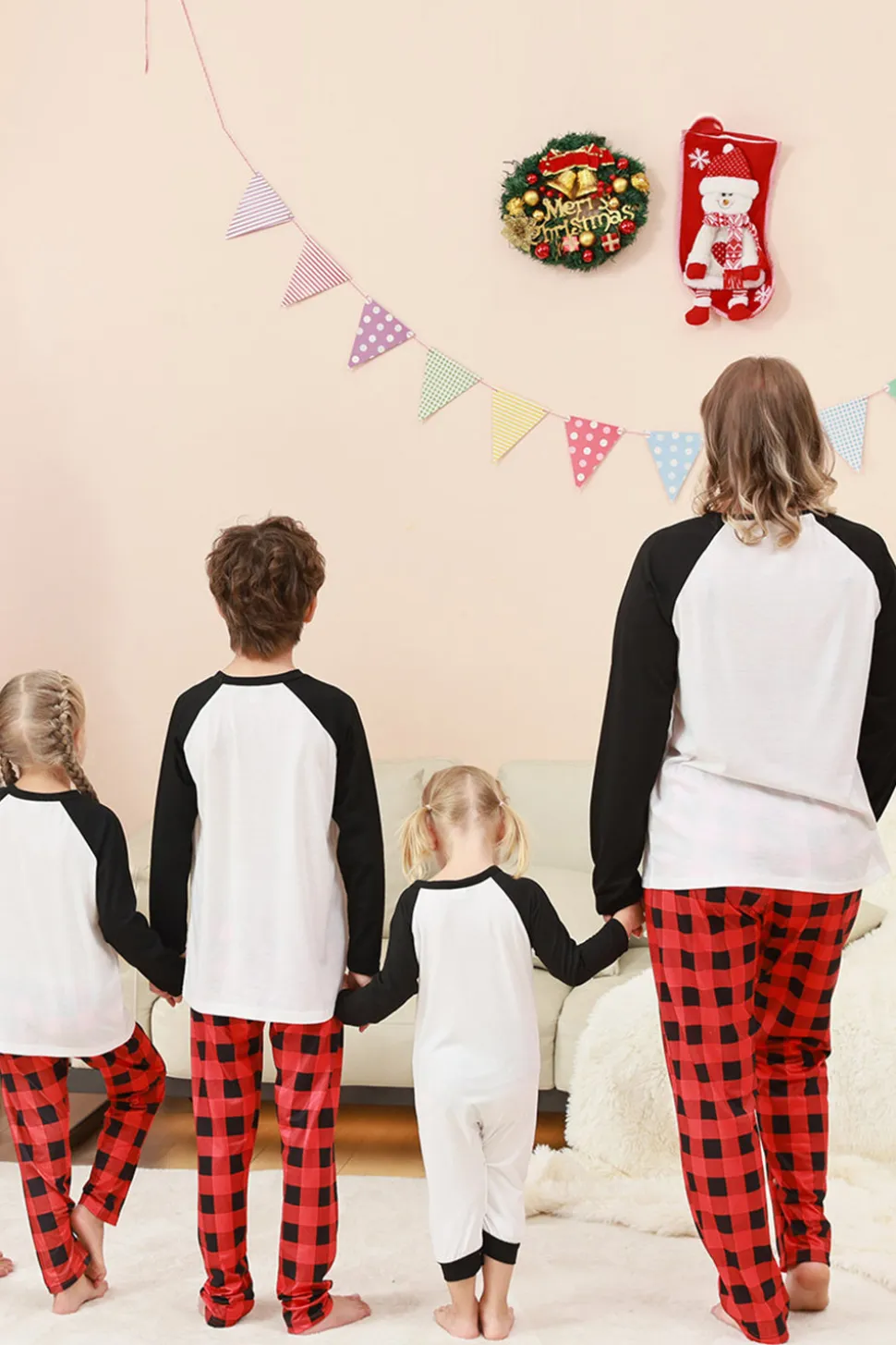 Preto e Vermelho Papai Noel Impresso Fmaily Pijamas set