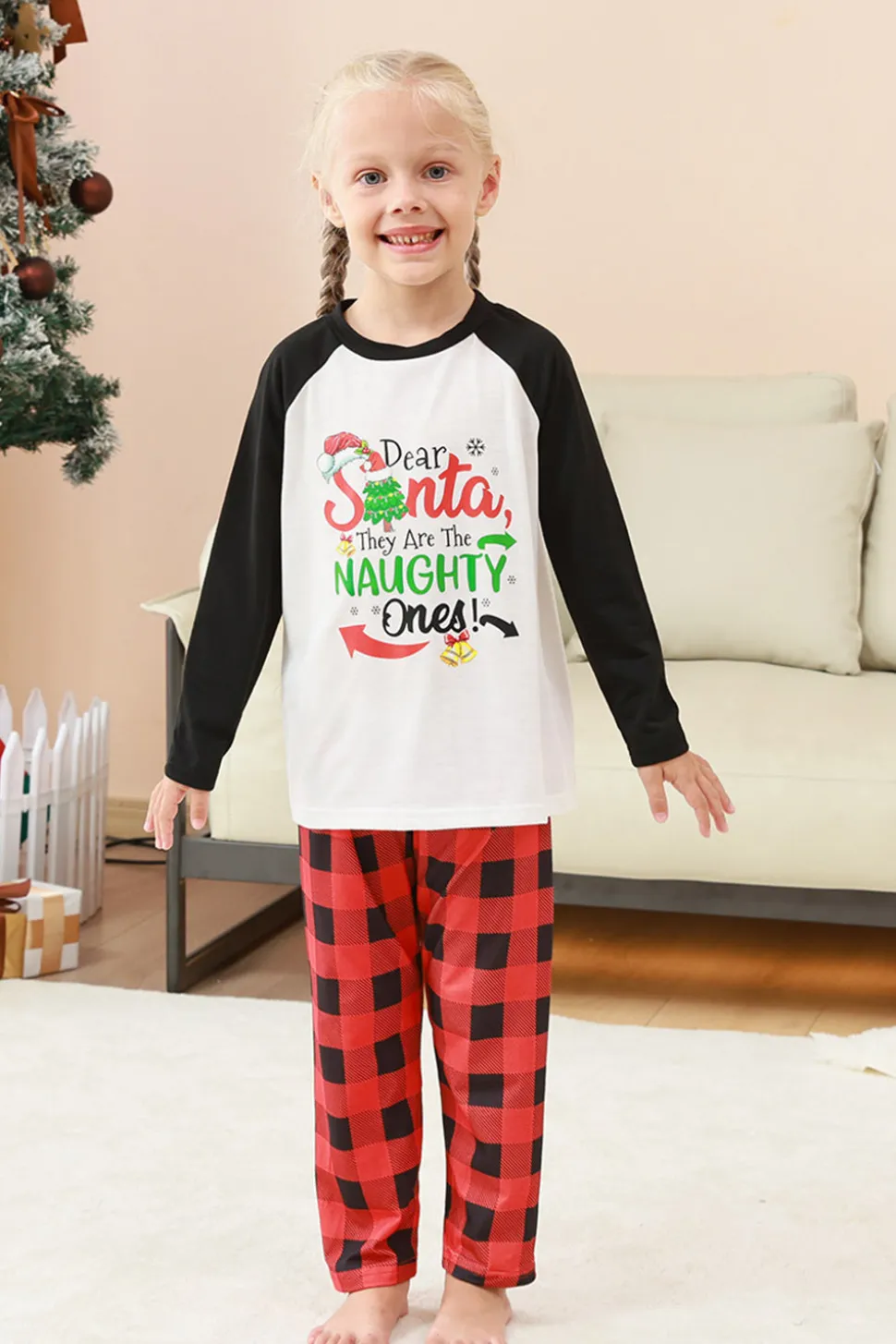 Preto e Vermelho Papai Noel Impresso Fmaily Pijamas set
