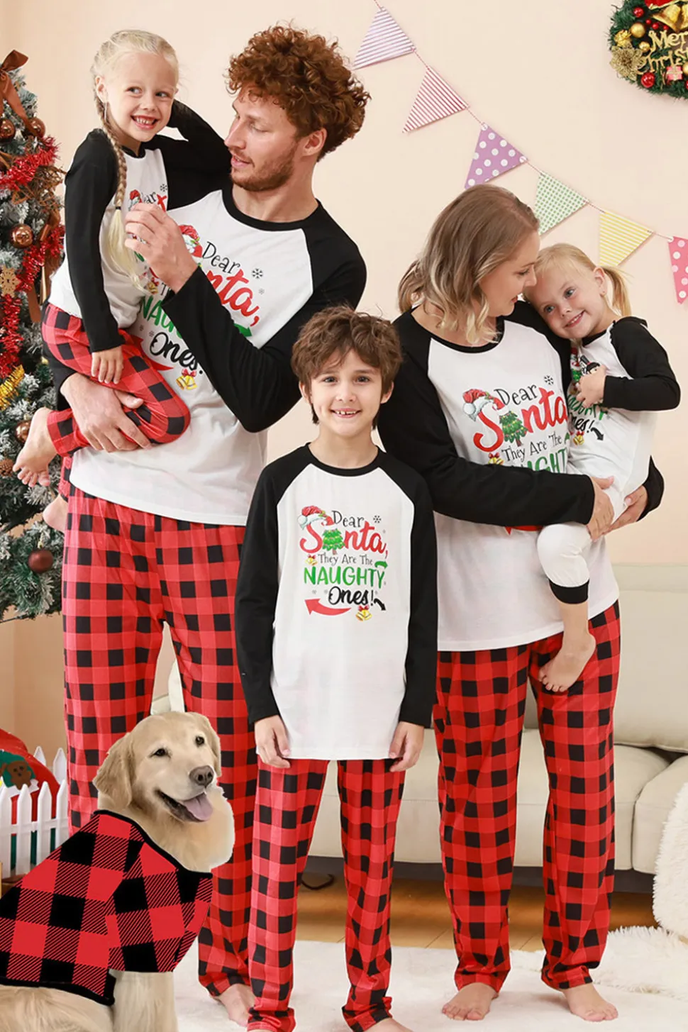Preto e Vermelho Papai Noel Impresso Fmaily Pijamas set