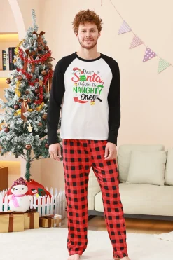Preto e Vermelho Papai Noel Impresso Fmaily Pijamas set