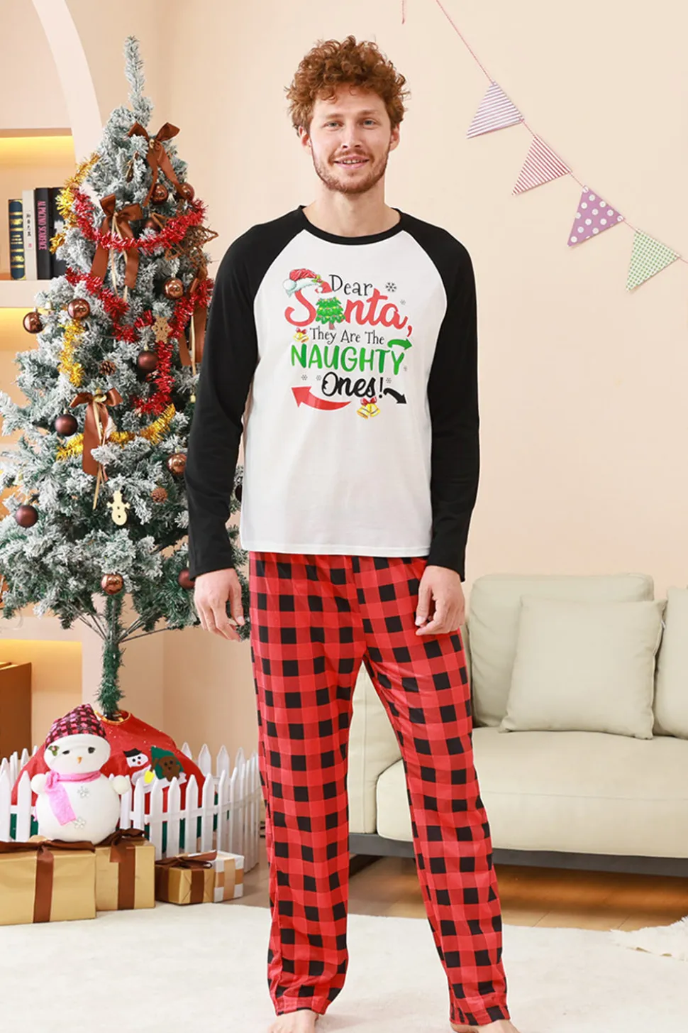 Preto e Vermelho Papai Noel Impresso Fmaily Pijamas set