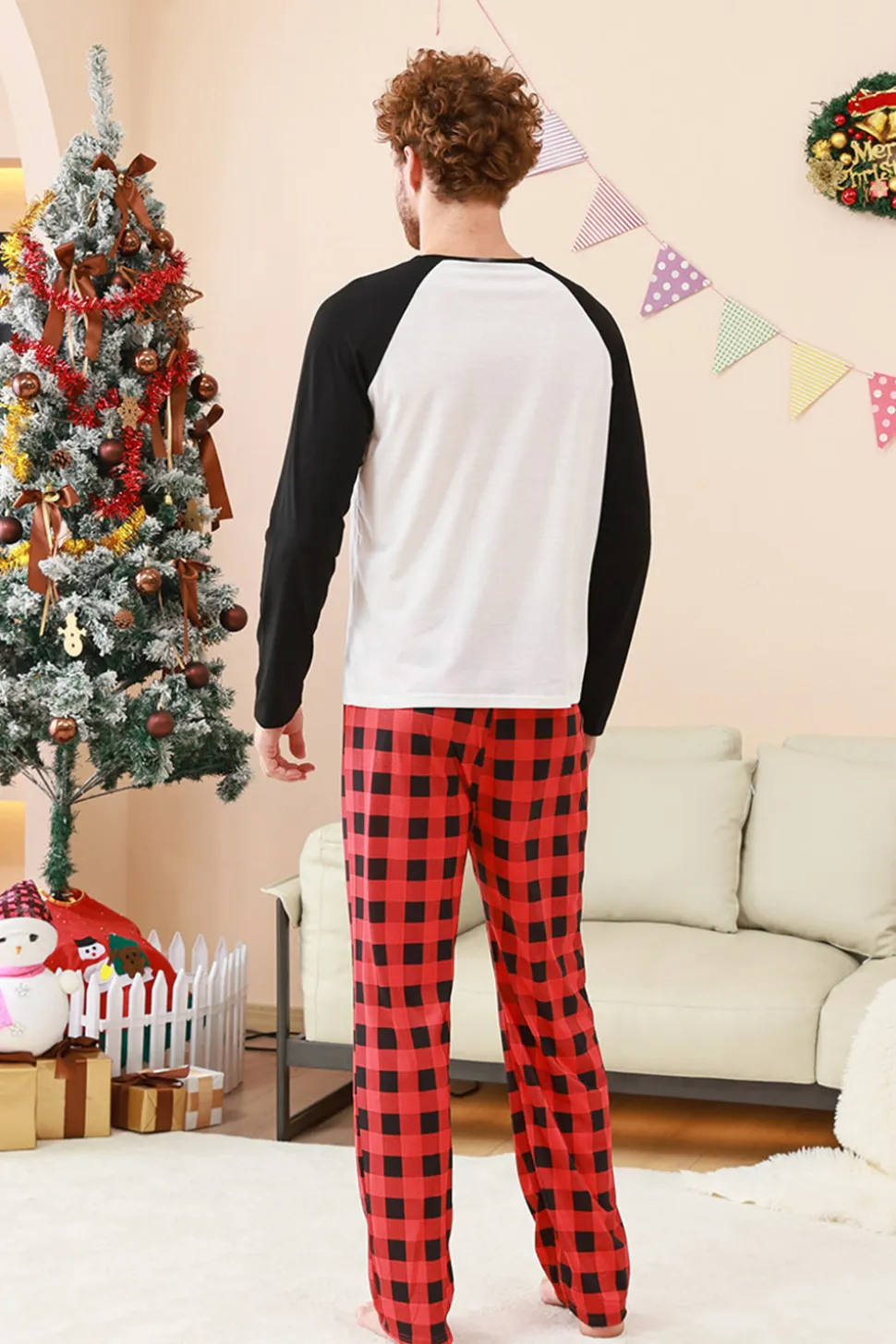 Preto e Vermelho Papai Noel Impresso Fmaily Pijamas set